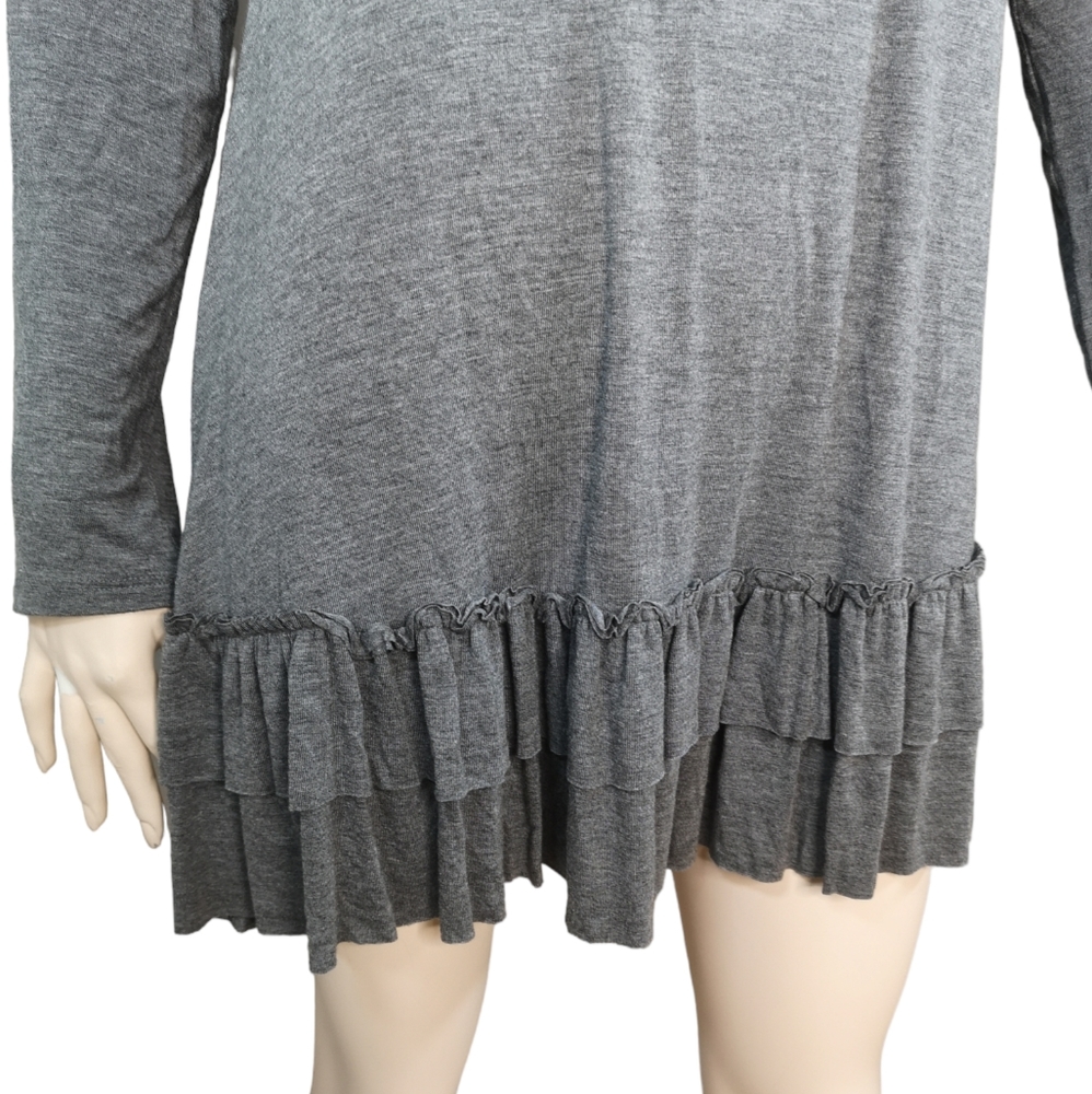 Easel Los Angeles Dress Tunic Ruffle Hem Gray Long Sleeve Stretch Medium Large - Picture 6 of 9